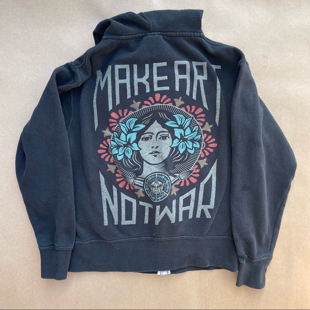OBEY Propaganda SMALL Zipper Graphic Hoodie Sweatshirt MAKE ART NOT WAR